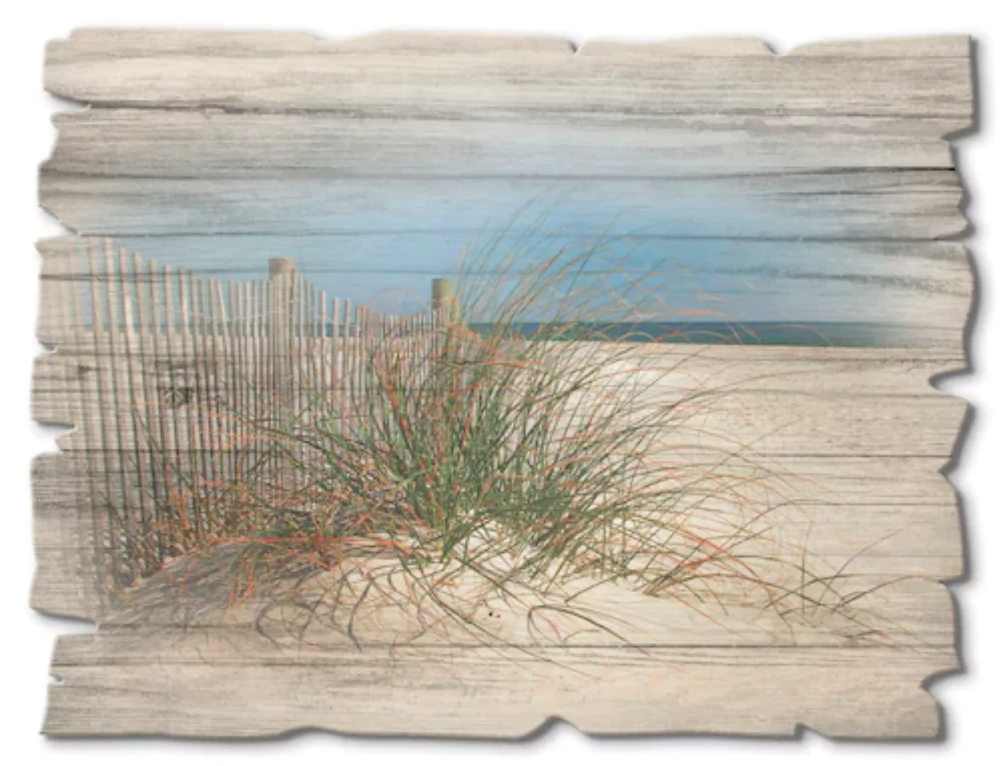 Artland Holzbild »Schöne Sanddüne mit Gräsern und Zaun«, Strand, (1 St.) günstig online kaufen