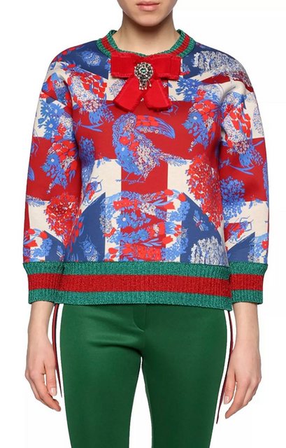 GUCCI Sweatshirt GG Web Stripes Crystal Bow Pullover Sweatshirt Lurex-Faden günstig online kaufen