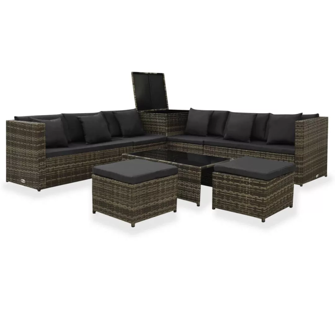 8-tlg. Garten-lounge-set Mit Auflagen Poly Rattan Grau günstig online kaufen