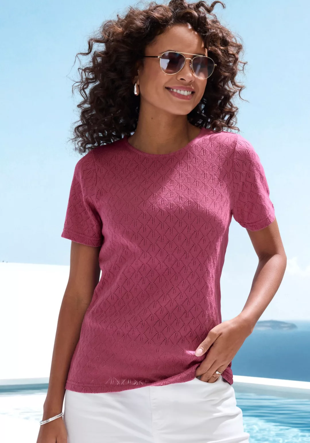 Vivance Kurzarmshirt "mit modischem Ajour-Muster", (2er-Pack), aus weicher günstig online kaufen