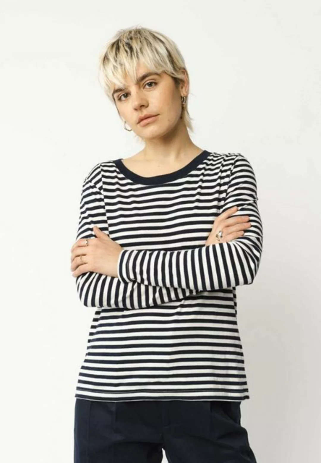 MELA Langarmshirt Basic Langarmshirt REENA Stripes Fein gerippter Kragen günstig online kaufen