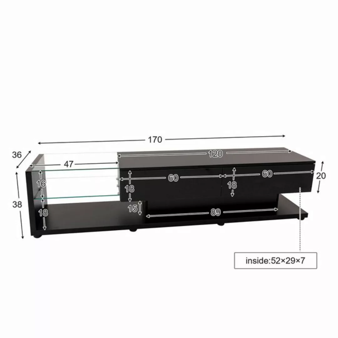 Rhein Beleuchtung TV-Schrank 170cm TV-Schrank mit LED-Beleuchtung, TV-Board günstig online kaufen