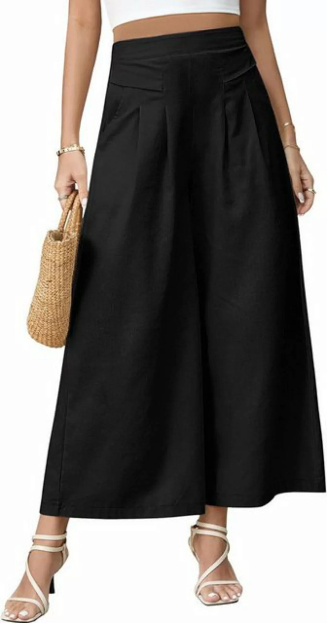 KIKI Leinenhose Damen-Culottes aus Baumwolle mit elastischem Bund und weite günstig online kaufen