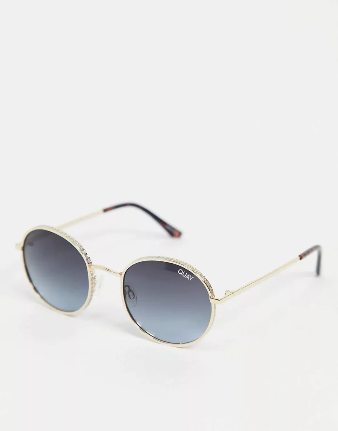 Quay – Modstar – Strassbesetzte Sonnenbrille mit runden Gläsern-Goldfarben günstig online kaufen