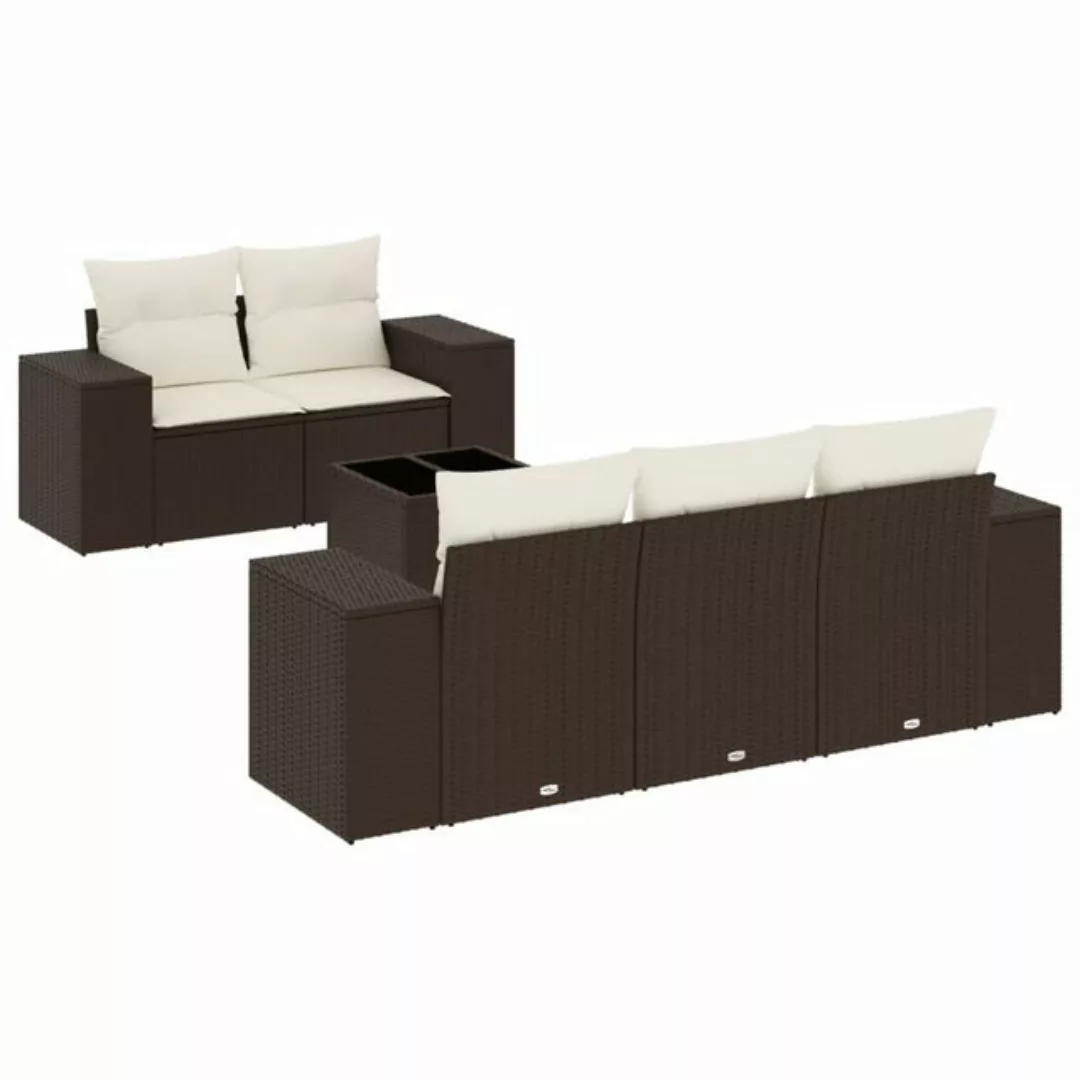 vidaXL Sofaelement 6-tlg. Garten-Sofagarnitur mit Kissen Braun Poly Rattan günstig online kaufen