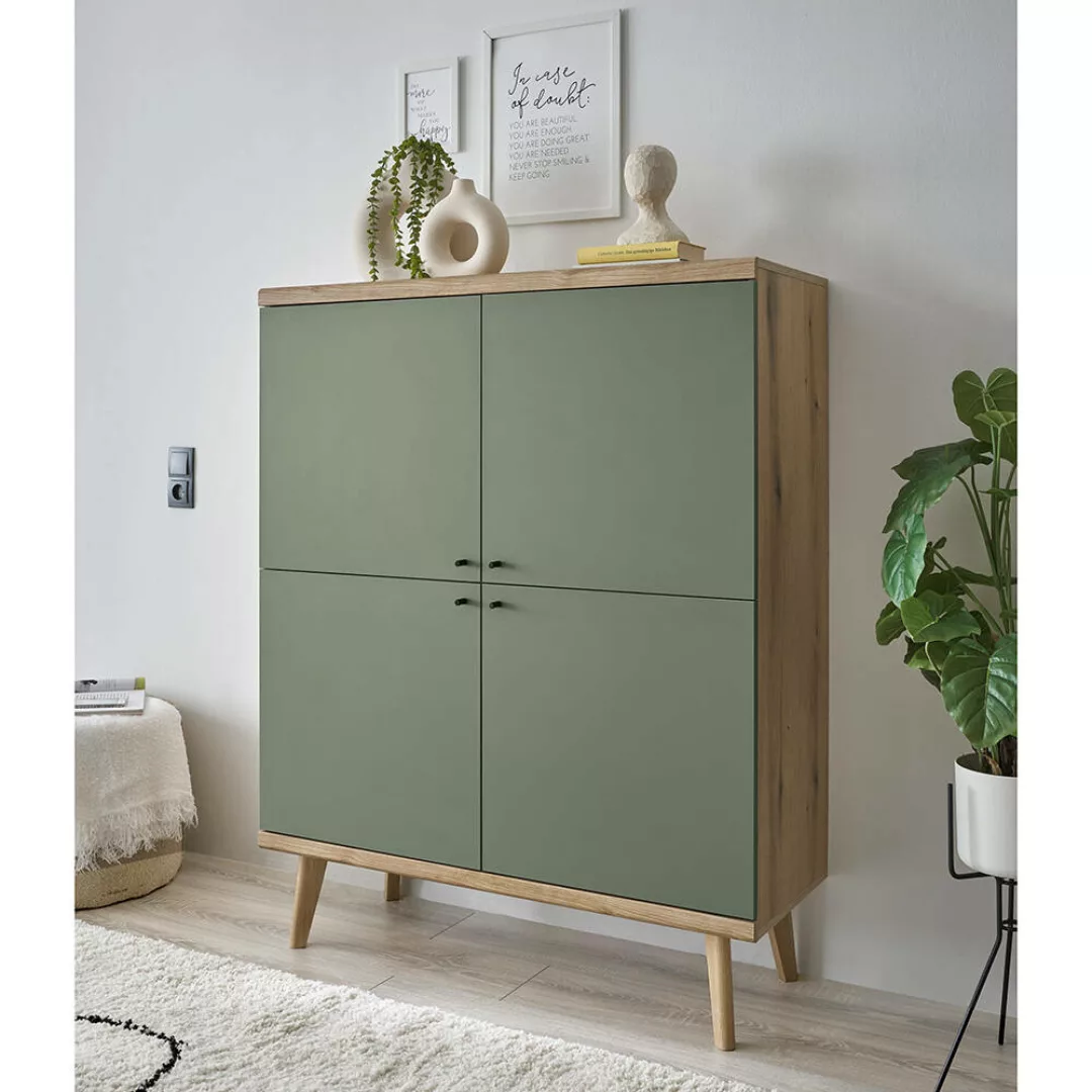 Highboard in Eiche mit grün AVEZZANO-61 Modern günstig online kaufen