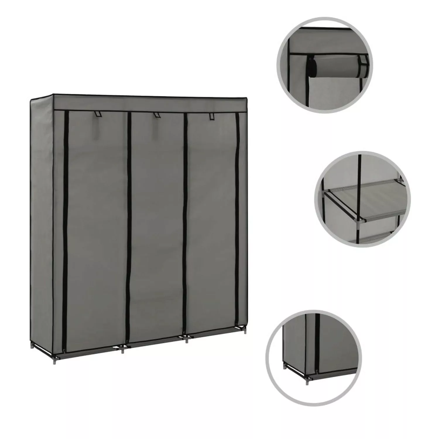 Kleiderschrank Mit Fächern Und Stangen Grau 150x45x175cm Stoff günstig online kaufen