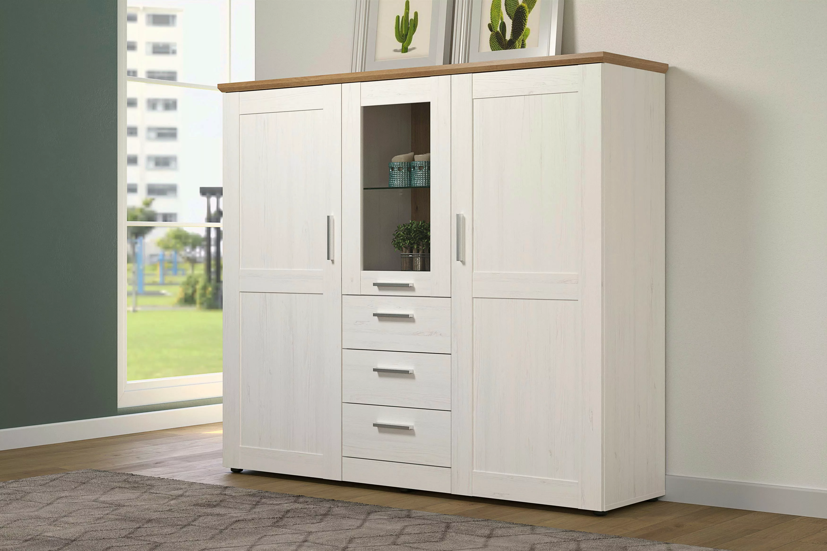 Home affaire Highboard "Nybro", Vitrine, wechselseitig montierbarer Türansc günstig online kaufen