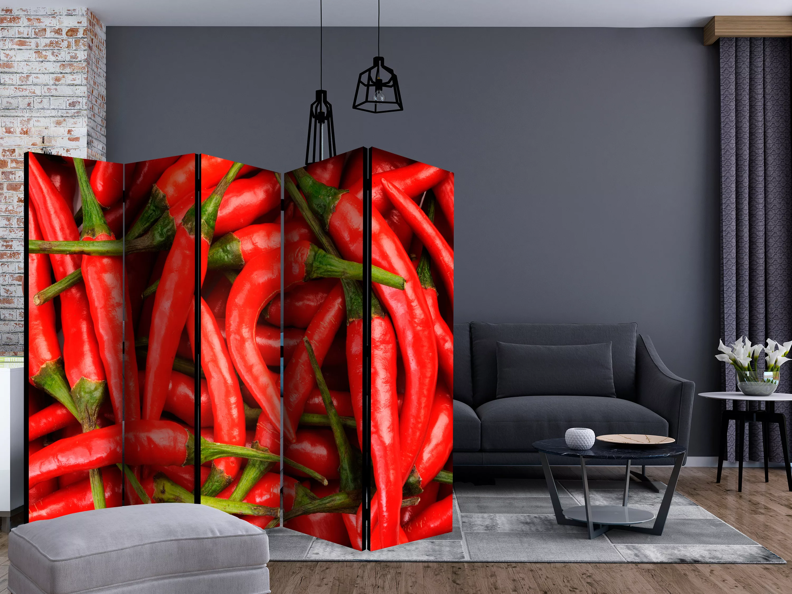 5-teiliges Paravent - Chili Pepper - Background Ii [room Dividers] günstig online kaufen