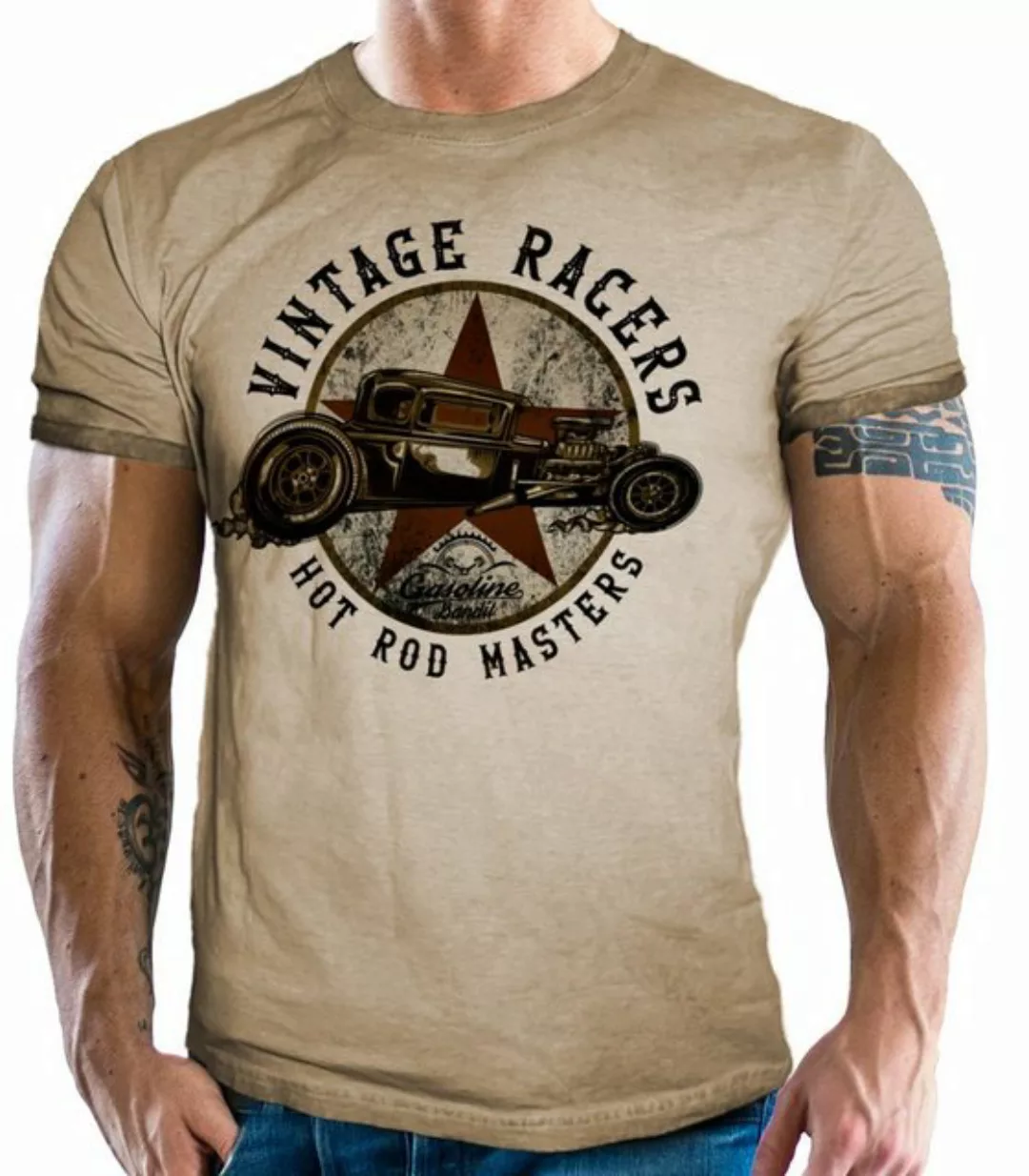 GASOLINE BANDIT® T-Shirt in Washed Sand Optik: Hot Rod Vintage Racers günstig online kaufen