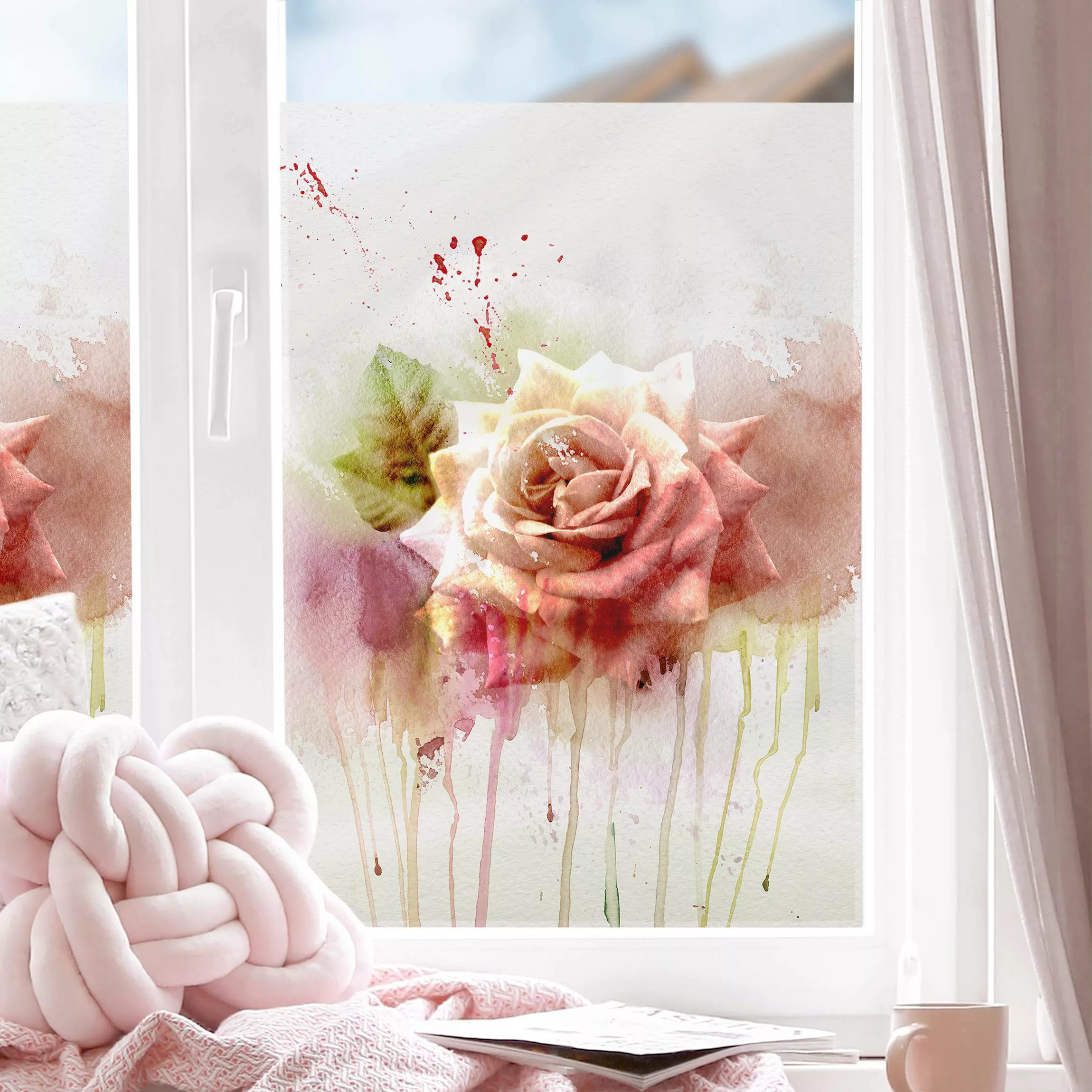 Fensterfolie Aquarell Rose günstig online kaufen