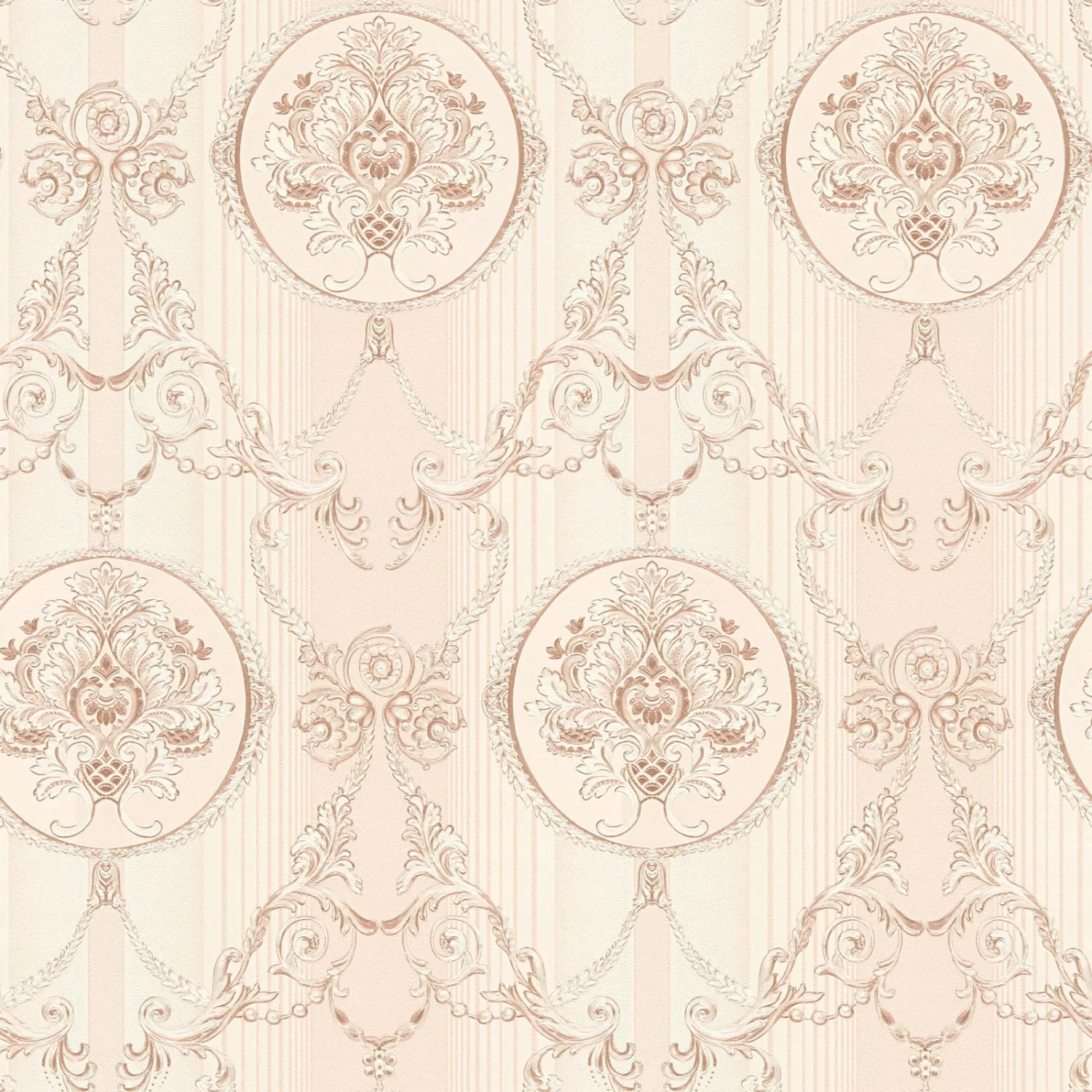 Bricoflor Nostalgische Tapete mit Ornamenten Creme Rosa Vliestapete mit Bar günstig online kaufen