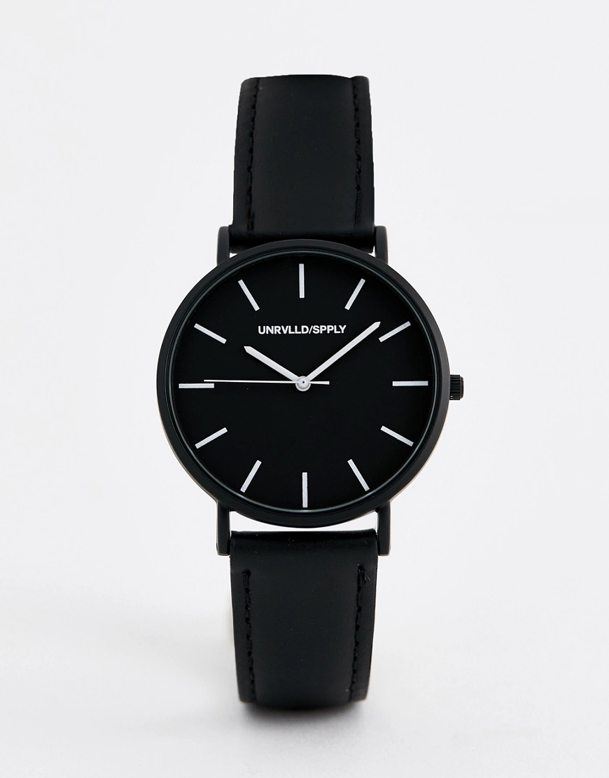 ASOS DESIGN – Klassische Uhr in Schwarz-Weiß mit Lederarmband günstig online kaufen