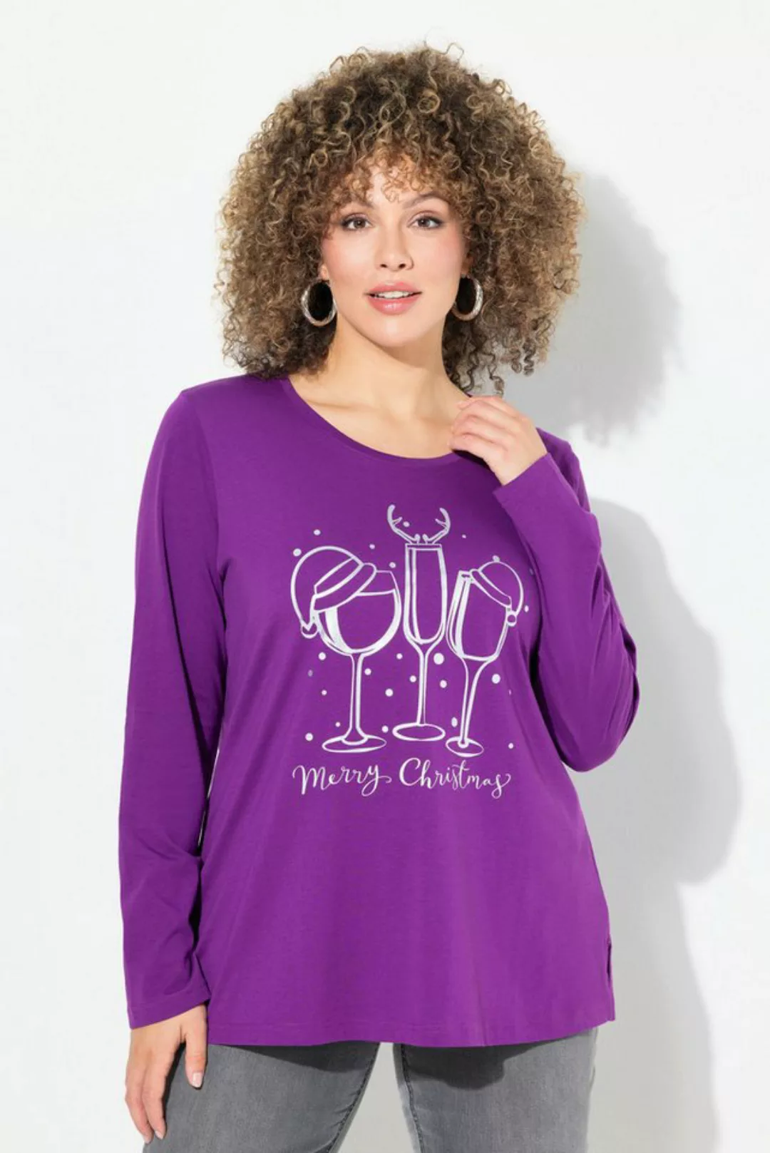 Ulla Popken Longsleeve Weihnachtsshirt Classic Rundhals Langarm günstig online kaufen