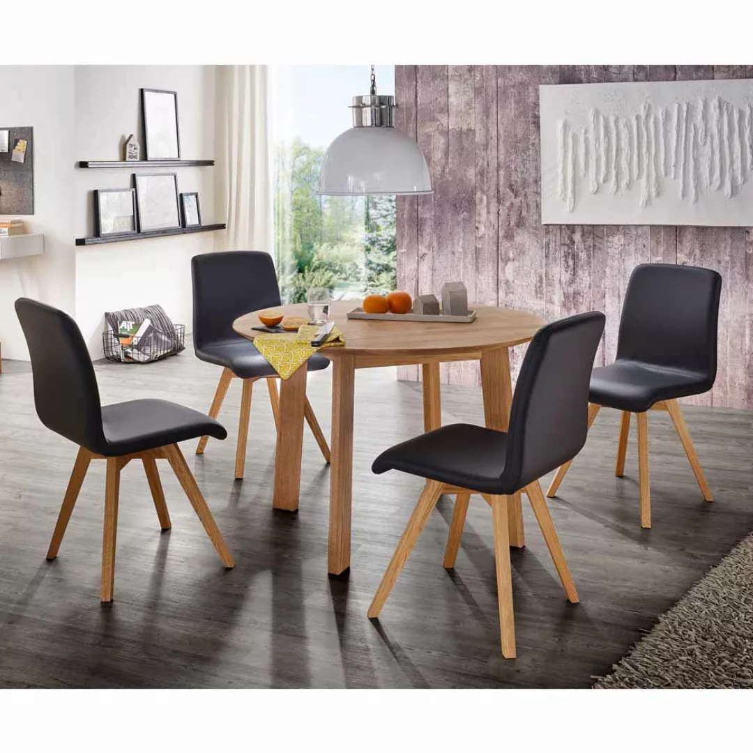Esstisch mit Stühlen mit rundem Tisch Stühle in Schwarz Kunstleder (fünftei günstig online kaufen