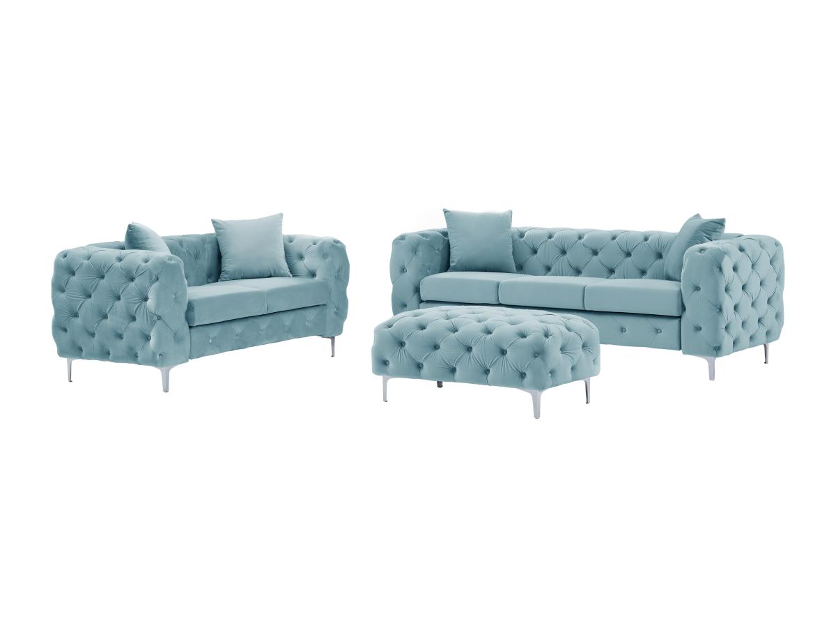 Chesterfield-Sofa 3-Sitzer, 2-Sitzer & Chesterfield-Hocker - Samt - Pastell günstig online kaufen