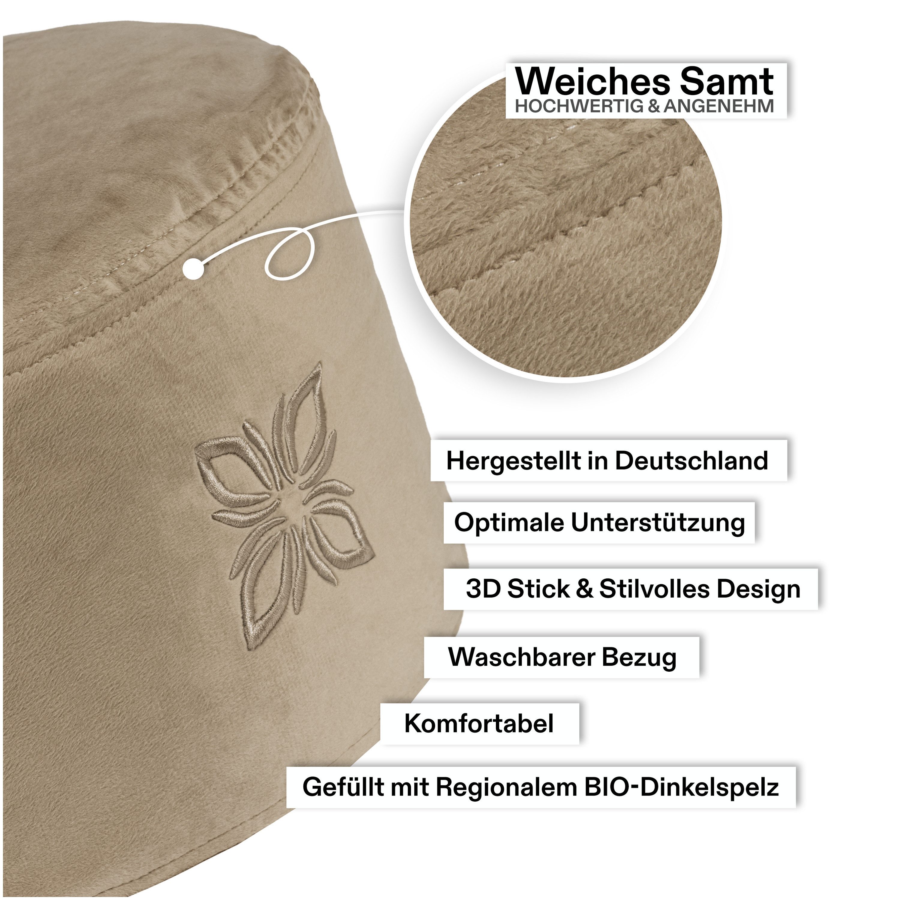 OMNANA Meditationskissen CUSHY™, Samt-Bezug, ergonomisch, nachhaltig, günstig online kaufen