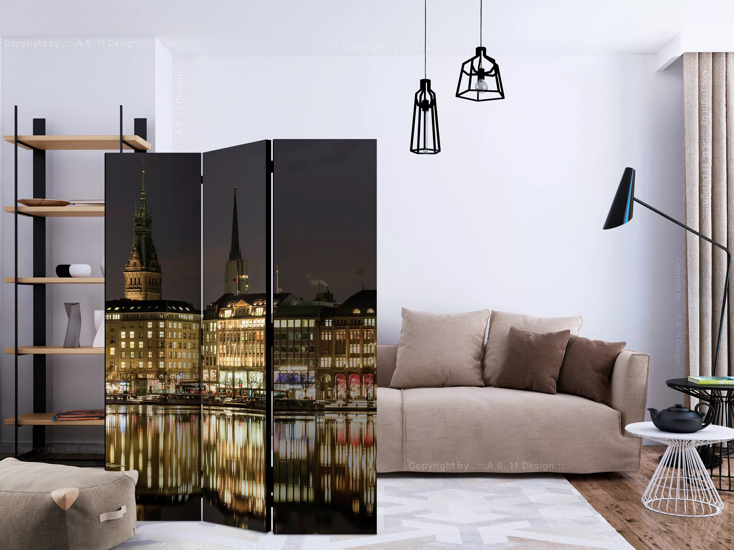 3-teiliges Paravent - Night In Hamburg [room Dividers] günstig online kaufen