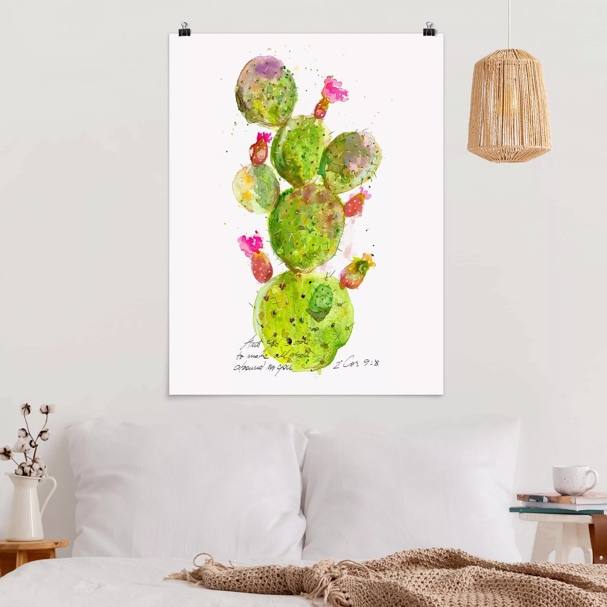 Poster Blumen - Hochformat Kaktus mit Bibelvers III günstig online kaufen