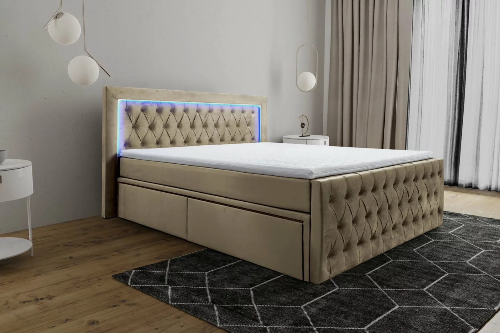 storez24 Boxspringbett Verona, Matratze, Topper, Schubladen, LED-Beleuchtun günstig online kaufen