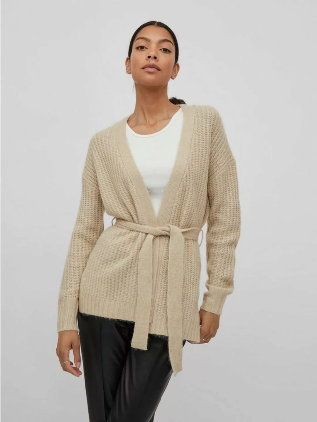 Vila Cardigan Feinstrick Cardigan Stretch Jacke mit Gürtel VIFELO 4843 in B günstig online kaufen