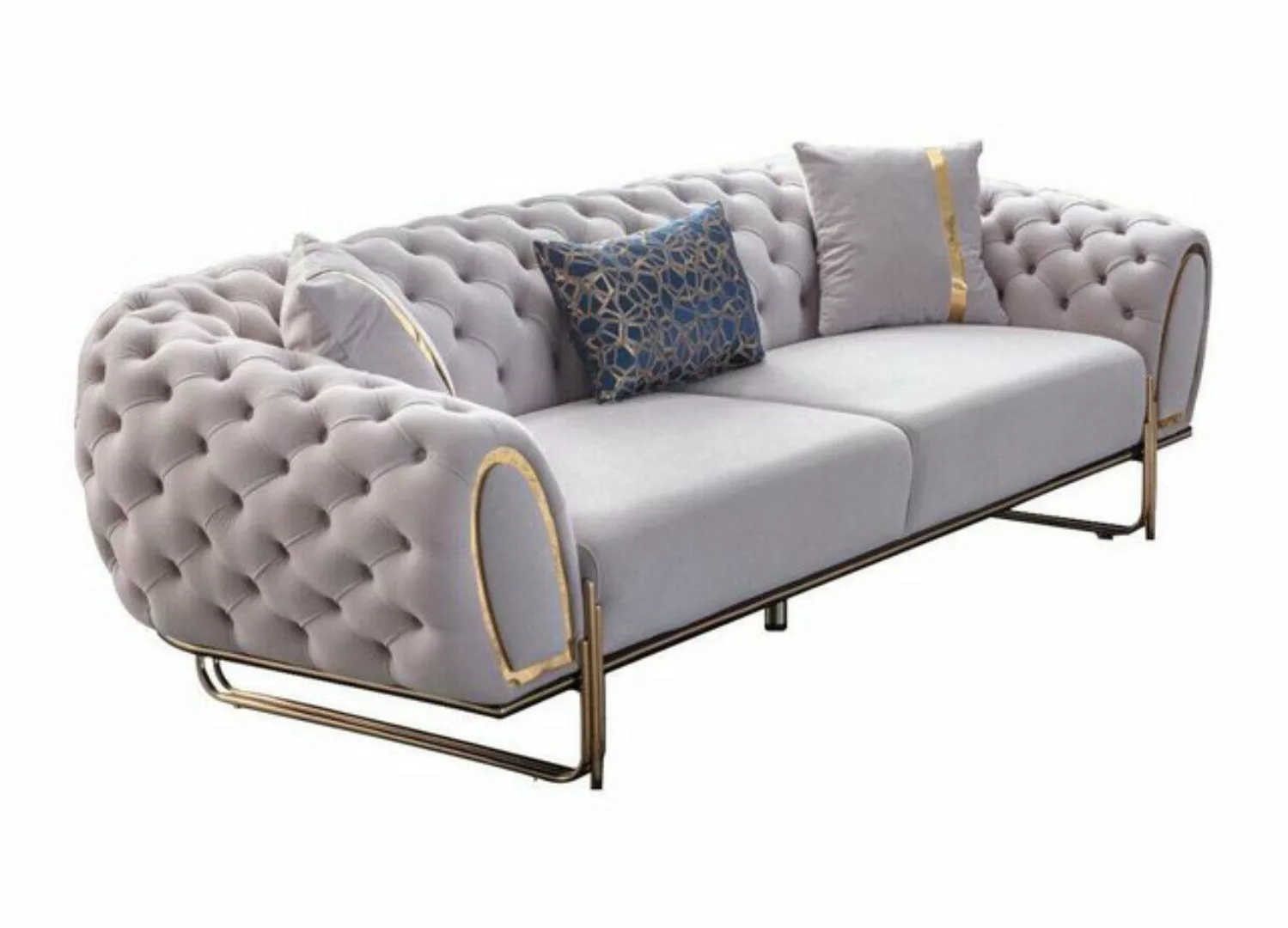 JVmoebel Sofa Moderner Weißer Chesterfield Dreisitzer Luxus Edelstahl Polst günstig online kaufen