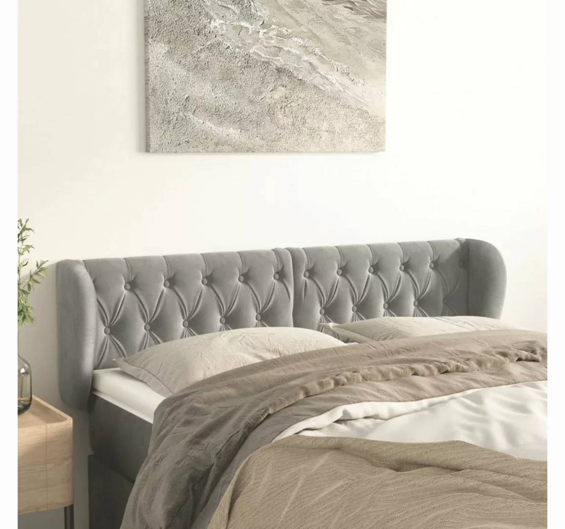 vidaXL Bett, Kopfteil mit Ohren Hellgrau 163x23x78/88 cm Samt günstig online kaufen