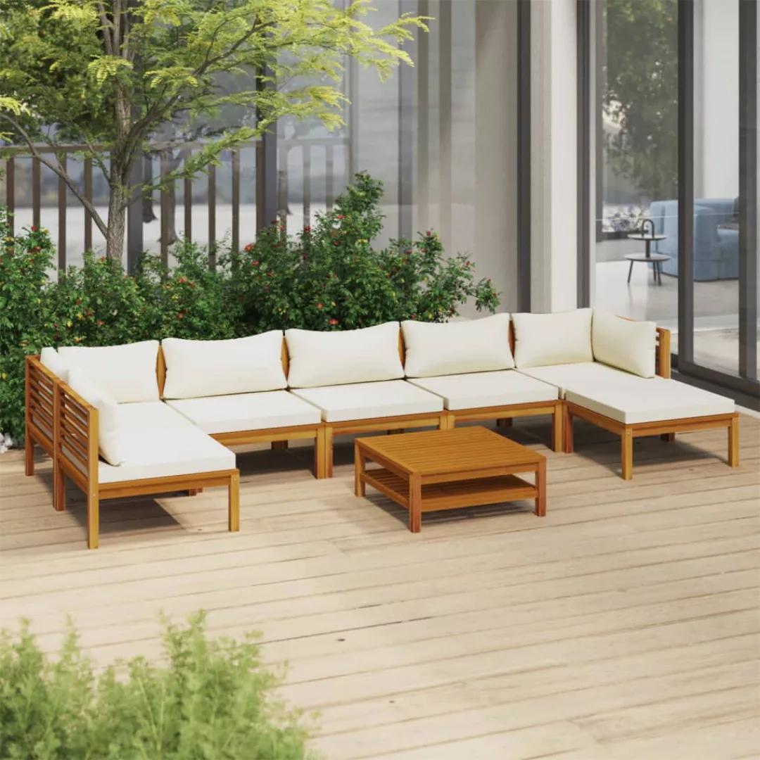 8-tlg. Garten-lounge-set Mit Creme Kissen Massivholz Akazie günstig online kaufen