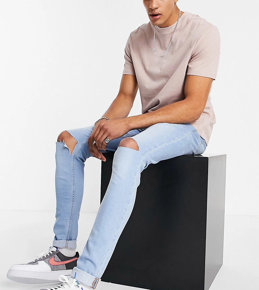 Don't Think Twice Tall – Eng geschnittene, zerrissene Jeans in Hellblau günstig online kaufen