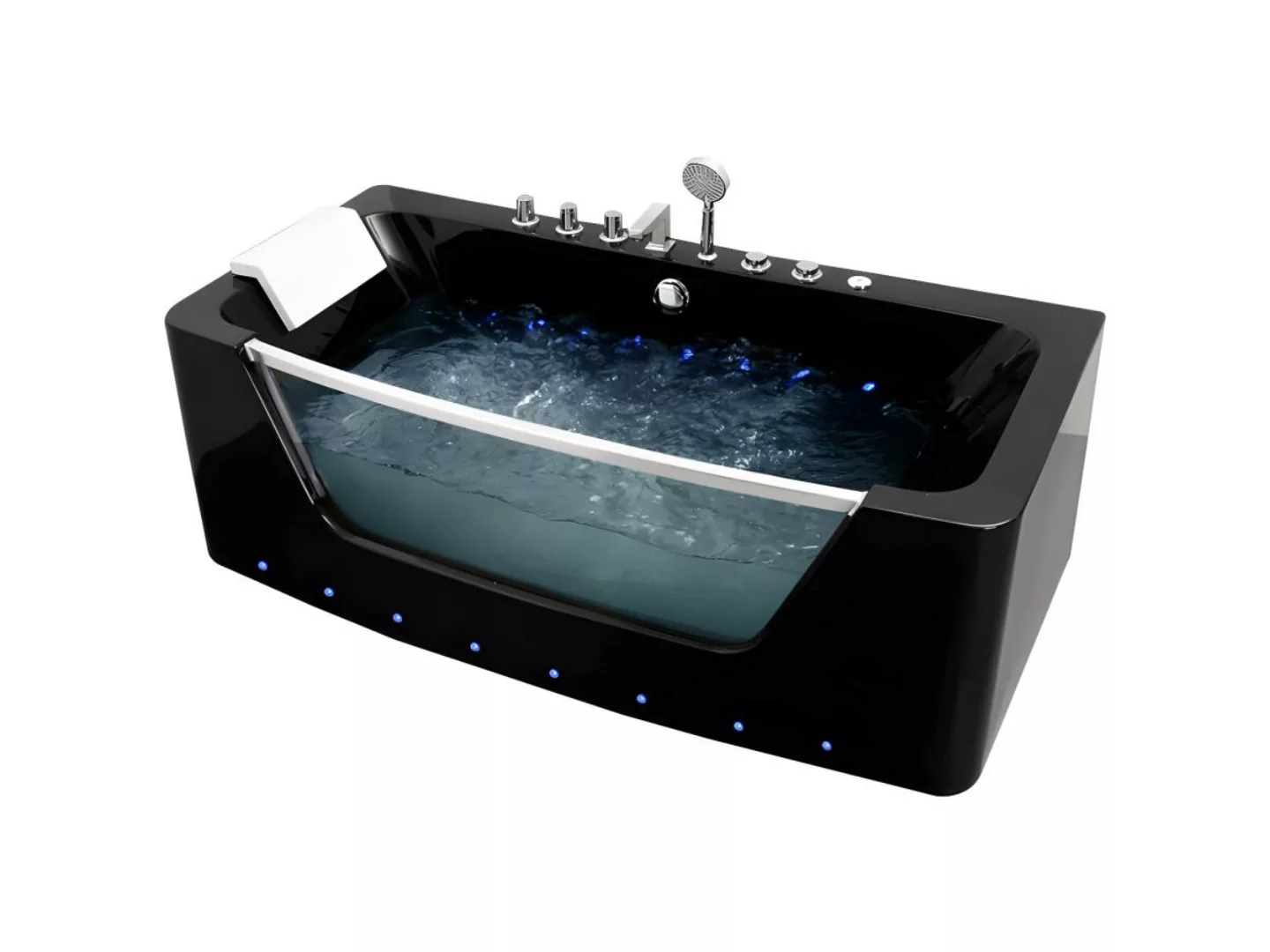 Whirlpool-Badewanne halb freistehend mit LED-Beleuchtung - Schwarz - DYONA günstig online kaufen