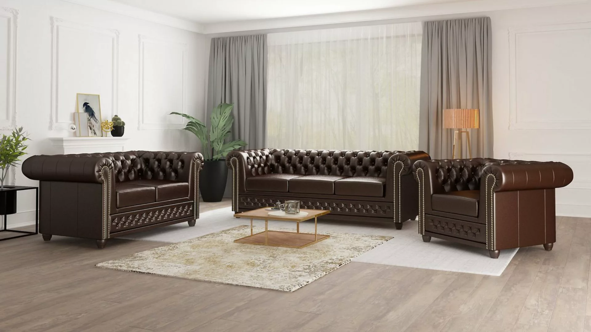 S-Style Möbel Polstergarnitur Chesterfield Jeff 3+2+1 mit Schlaffunktion au günstig online kaufen