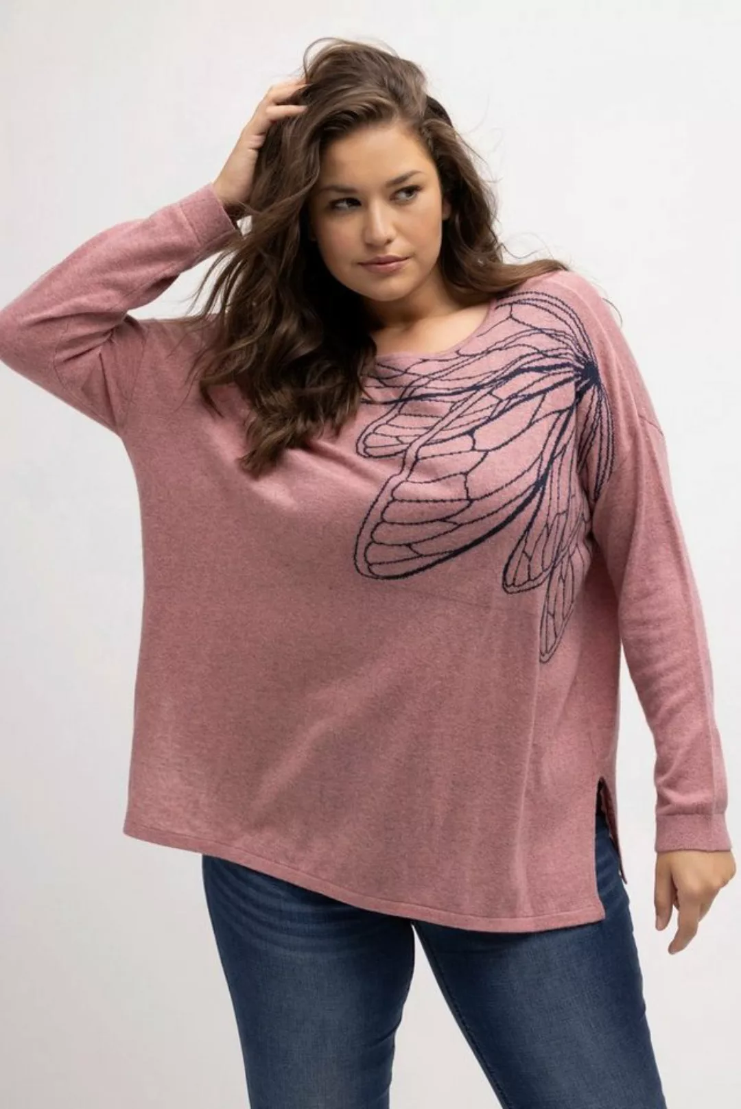 Ulla Popken Strickpullover Pullover Flügel Oversized U-Boot-Ausschnitt günstig online kaufen