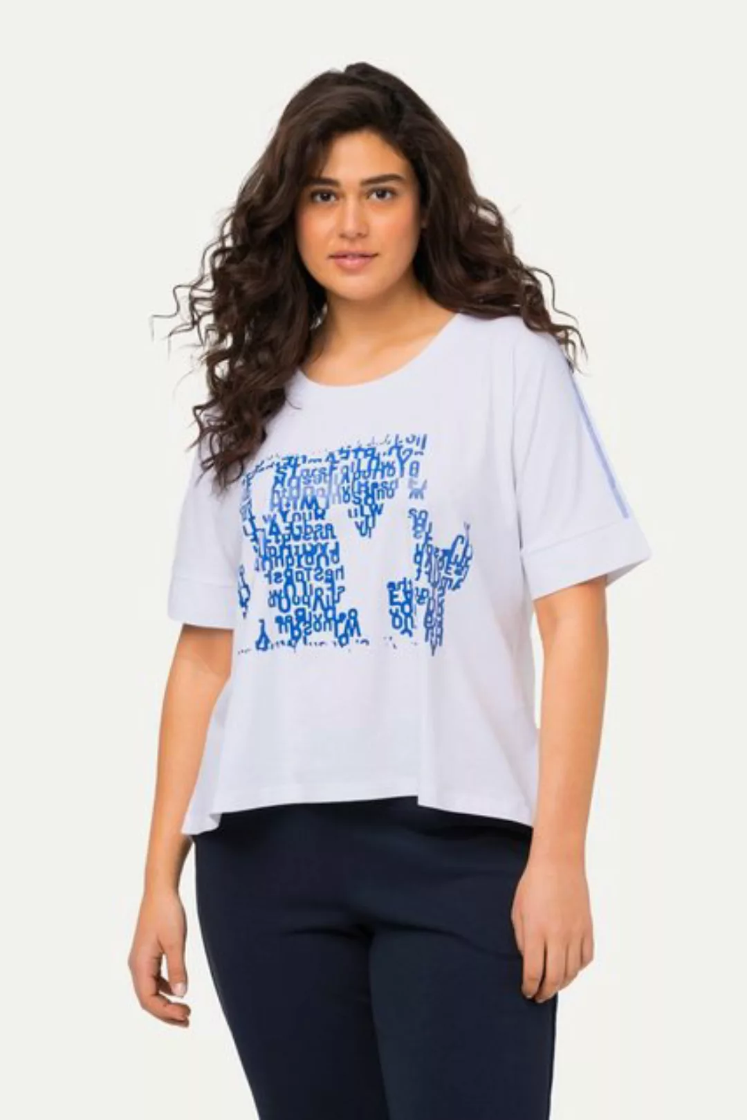 Ulla Popken Rundhalsshirt T-Shirt Buchstaben Oversized Rundhals Halbarm günstig online kaufen