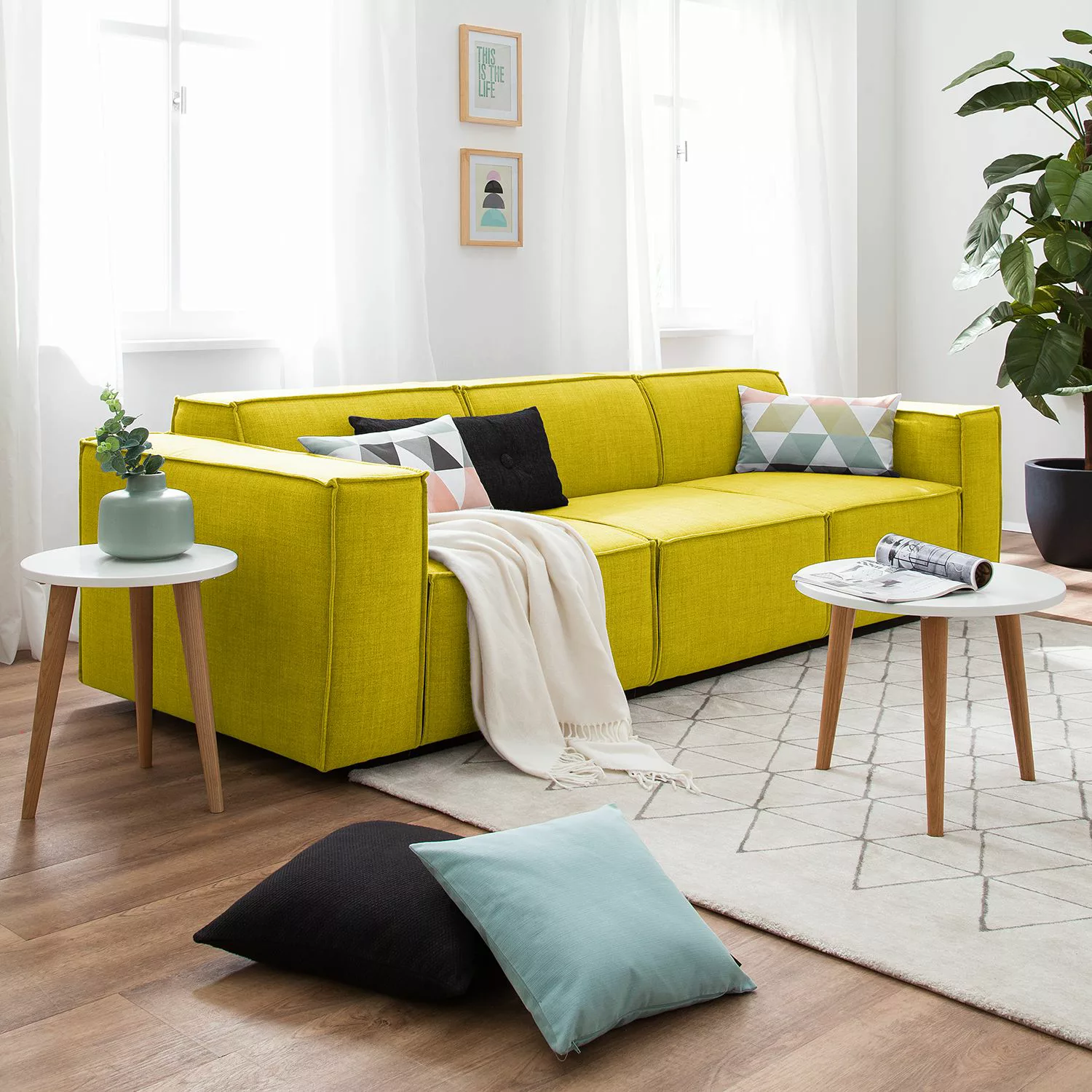 home24 Sofa Kinx 3-Sitzer Grau/Braun Webstoff 260x72x96 cm (BxHxT) Modern günstig online kaufen