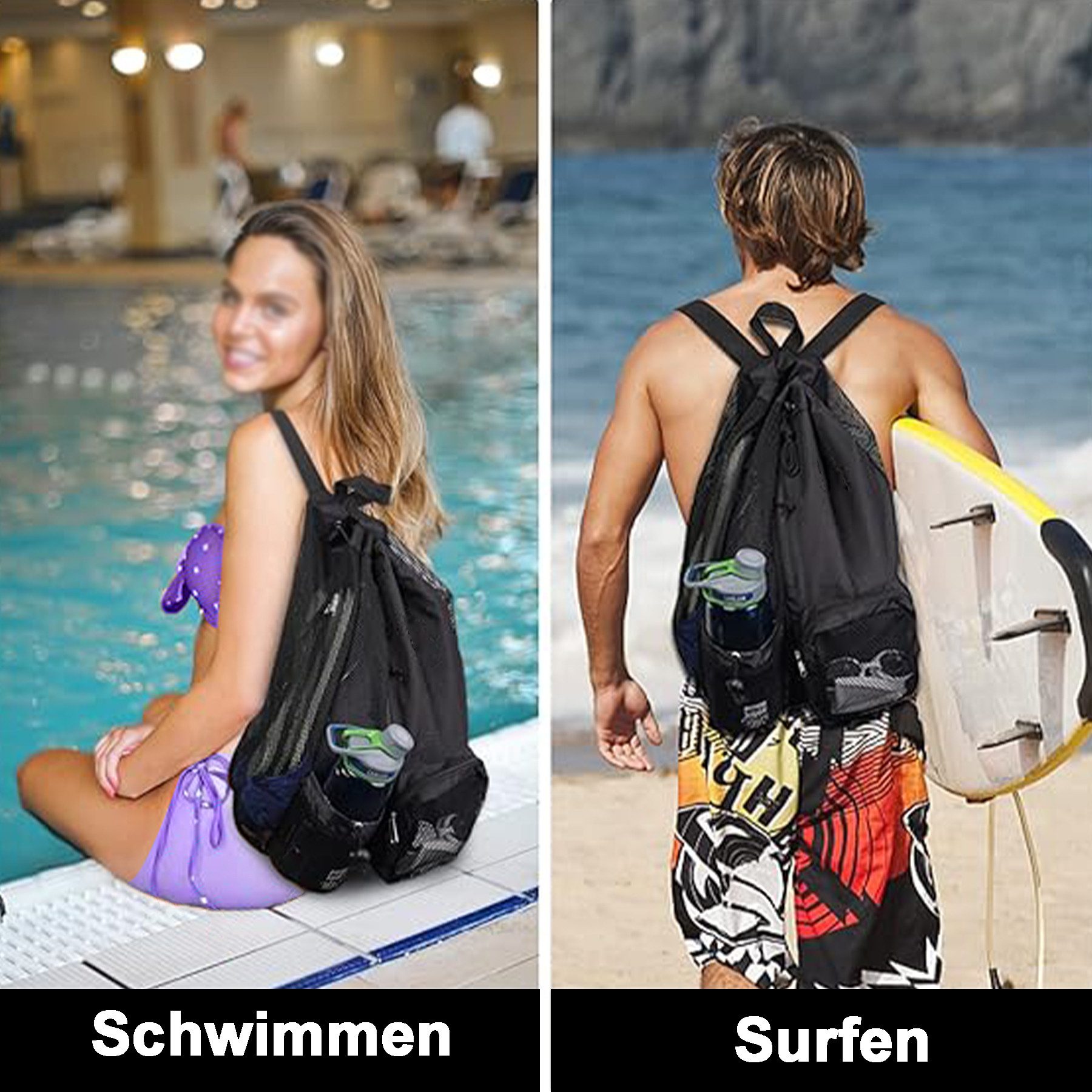 Mutig Strandtasche Mesh Schwimmrucksack mit Kordelzug günstig online kaufen