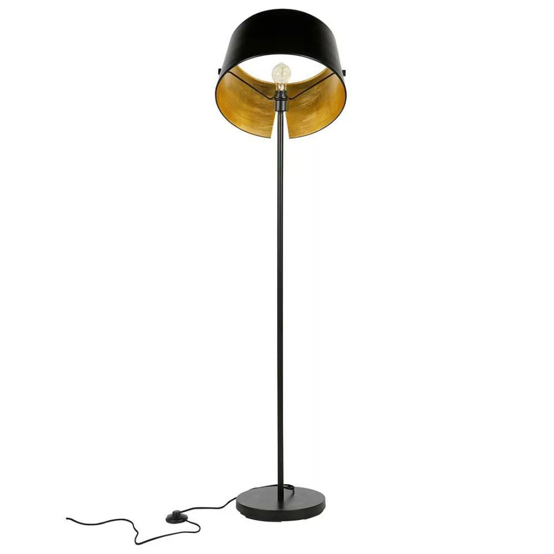 Design Stehlampe in Schwarz und Messingfarben Schirm günstig online kaufen