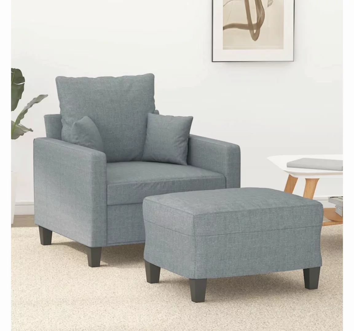 vidaXL Sofa Sessel mit Hocker 60 cm Stoff, Hellgrau günstig online kaufen