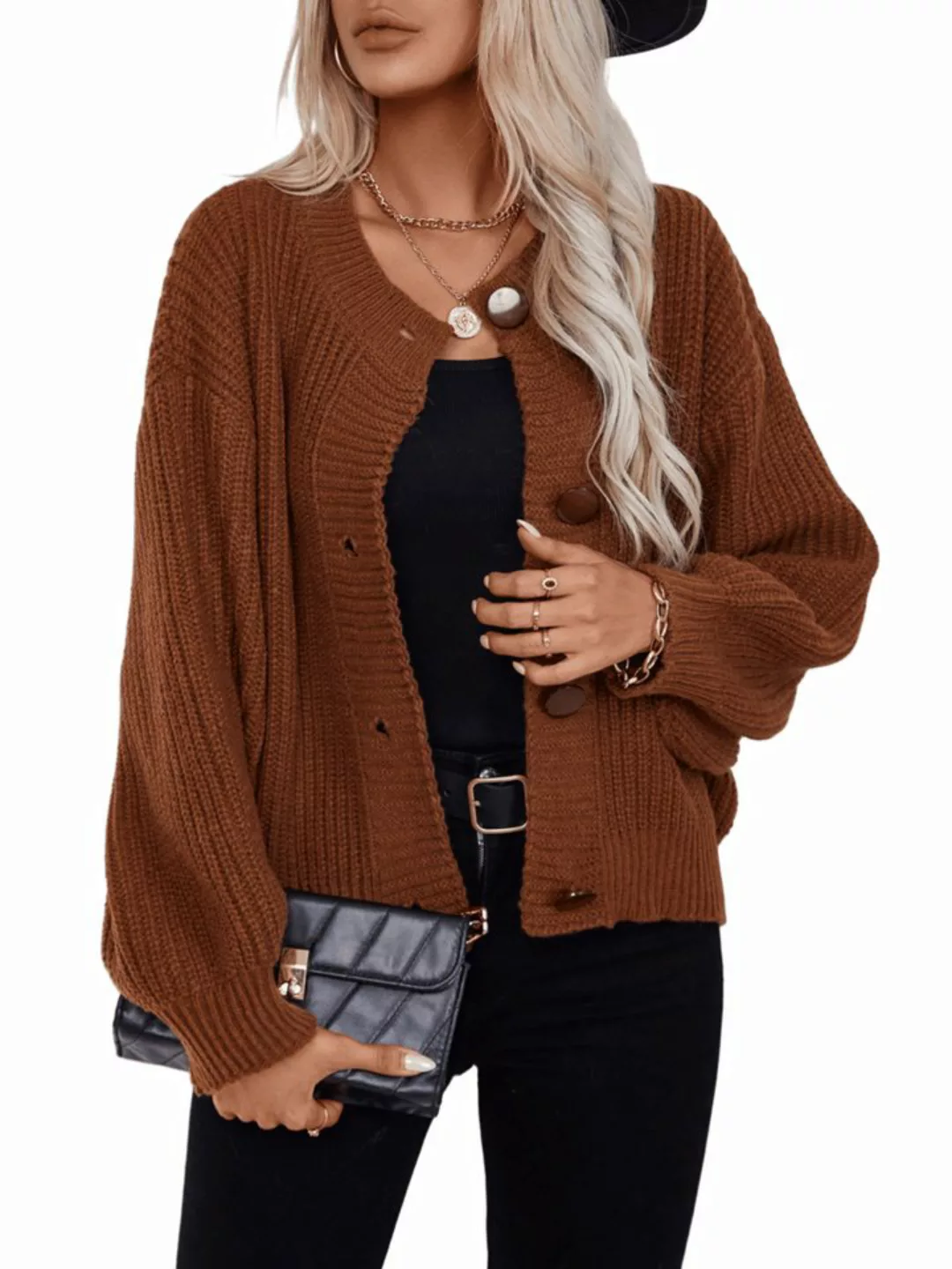 Nebelmeer Strickjacke Herbst- und Winterstrickjacke, Damen lockerer Langarm günstig online kaufen