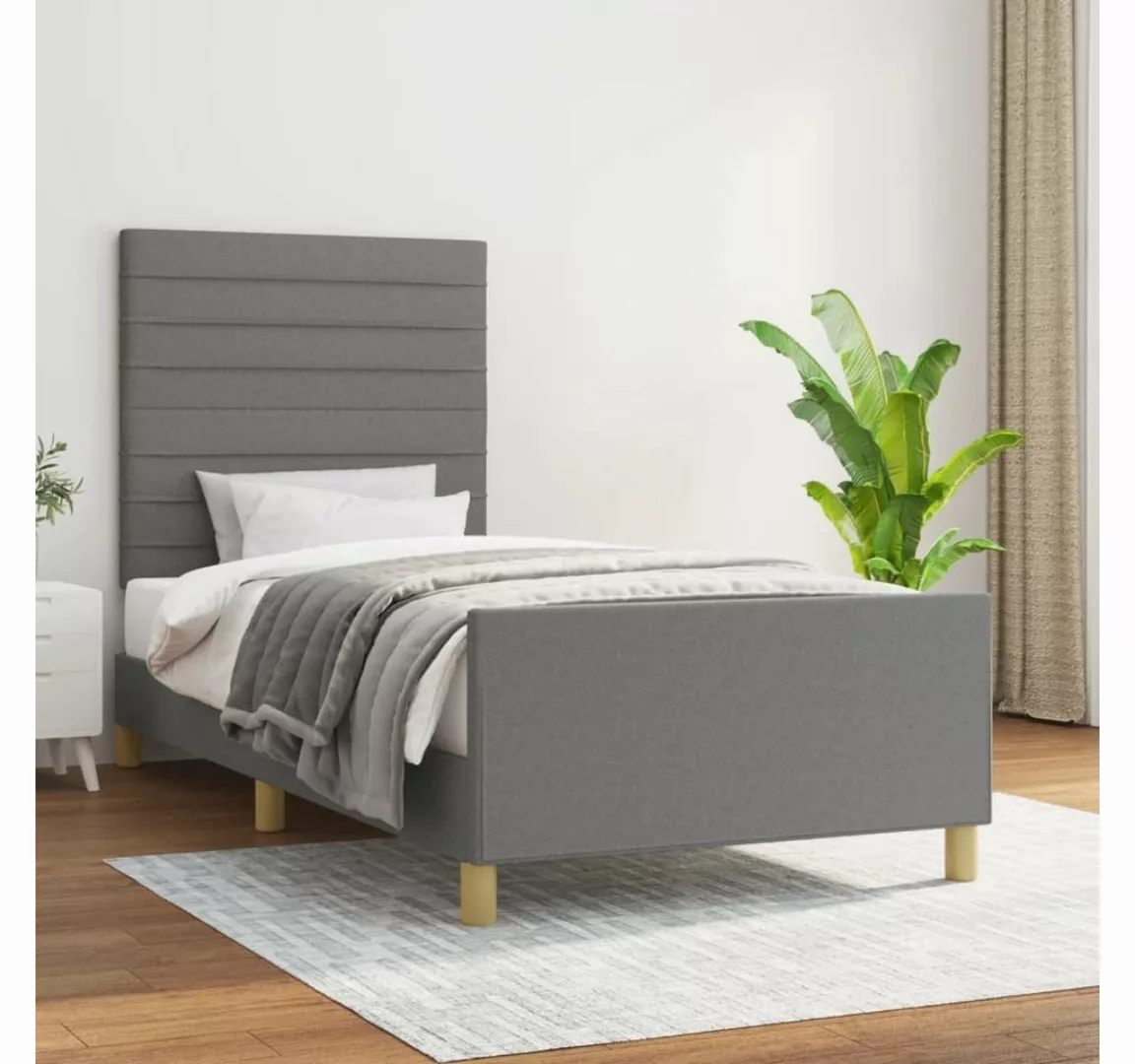 furnicato Bett Bettgestell mit Kopfteil Dunkelgrau 90x200 cm Stoff günstig online kaufen