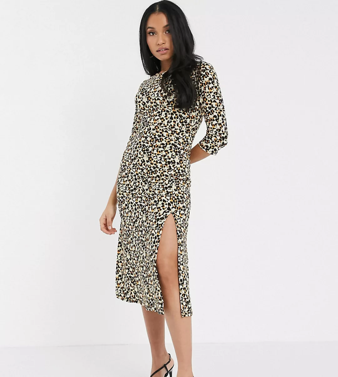 River Island Petite – Braunes Midikleid mit Leopardenfellmuster-Mehrfarbig günstig online kaufen