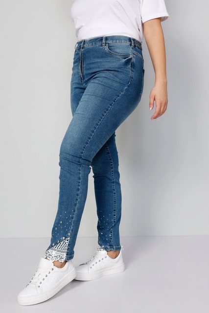 MIAMODA Regular-fit-Jeans Jeans Slim Fit Spitze am Saum 5-Pocket günstig online kaufen