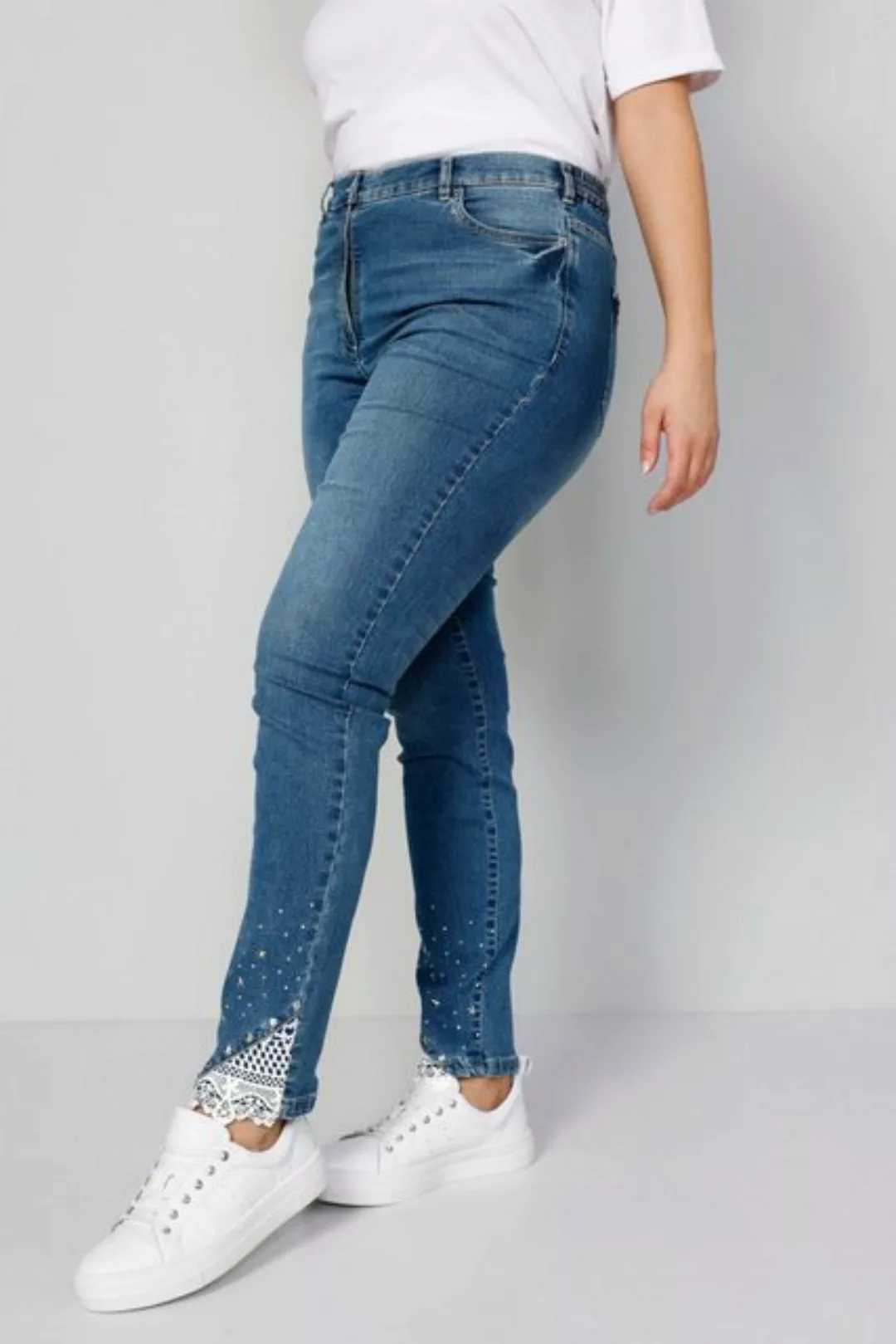 MIAMODA Regular-fit-Jeans Jeans Slim Fit Spitze am Saum 5-Pocket günstig online kaufen
