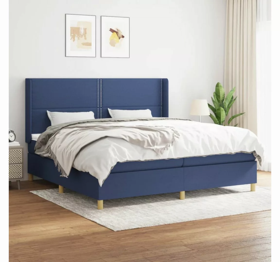 vidaXL Boxspringbett Boxspringbett mit Matratze Blau 200x200 cm Stoff Bett günstig online kaufen