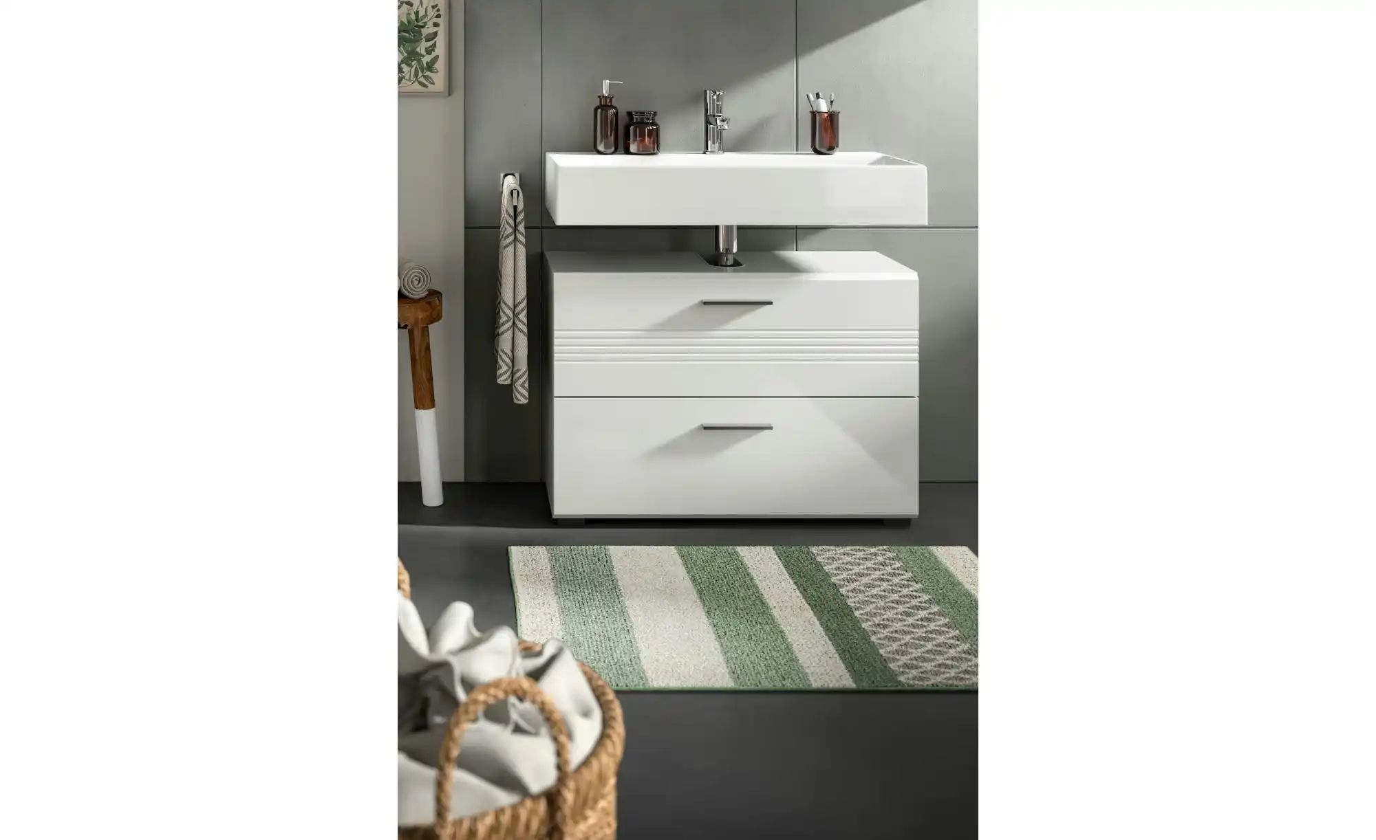 xonox.home Waschbeckenunterschrank in Hellgrau / Weiß Hochglanz - 80x56x32c günstig online kaufen