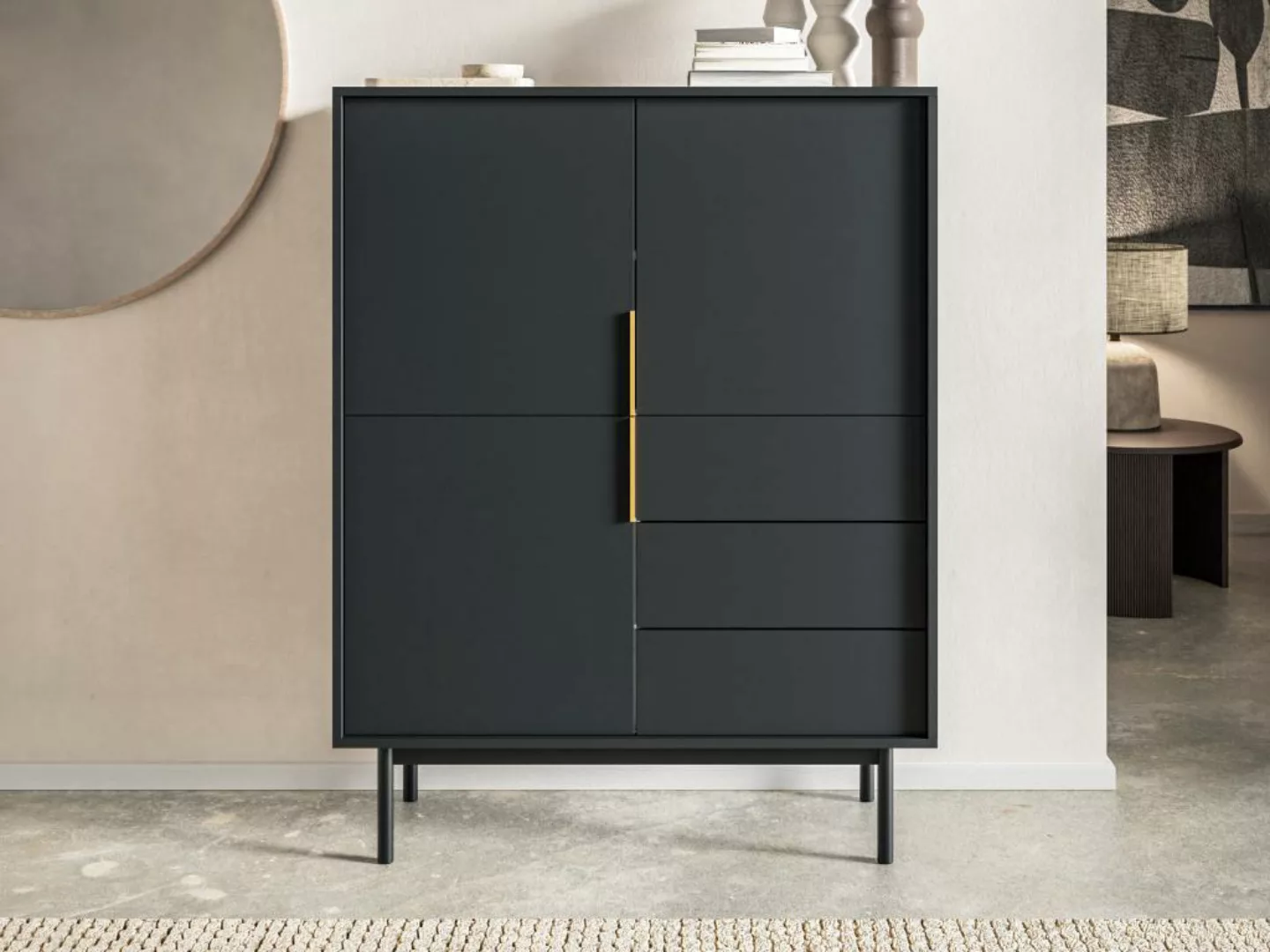 Highboard mit 3 Türen & 3 Schubladen - Schwarz - DABRIANA günstig online kaufen