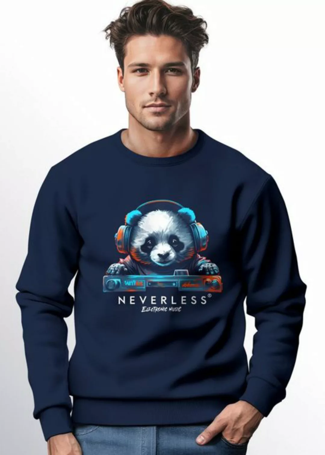 Neverless Sweatshirt Sweatshirt Herren Aufdruck Panda Bär Techno DJ Musik R günstig online kaufen
