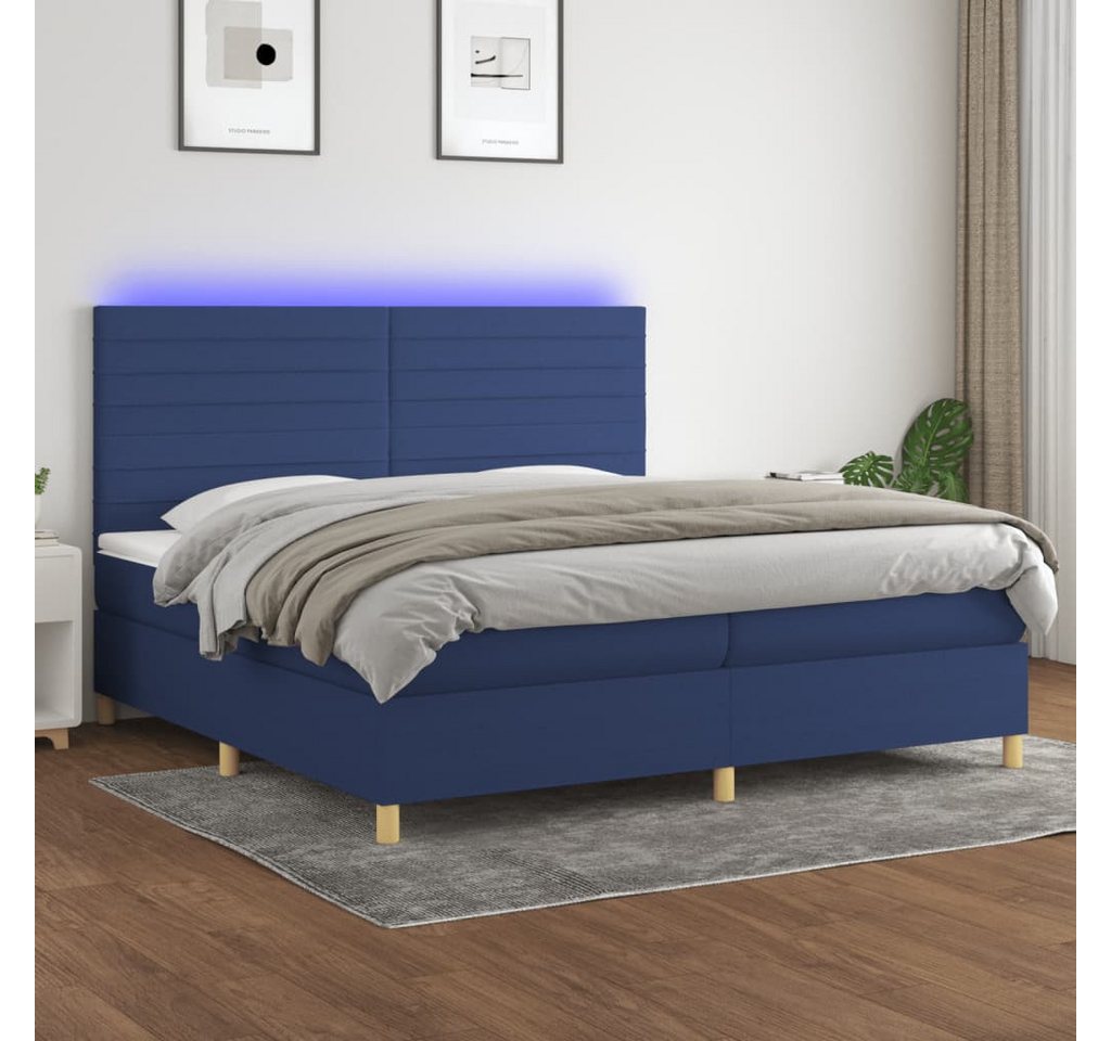 vidaXL Boxspringbett (200 x 200 cm, Streifen Horizontal, Blau), mit LED günstig online kaufen