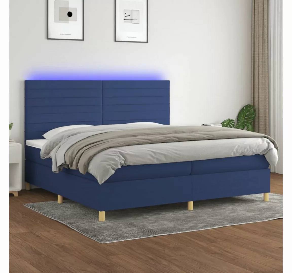 vidaXL Boxspringbett (200 x 200 cm, Streifen Horizontal, Blau), mit LED günstig online kaufen