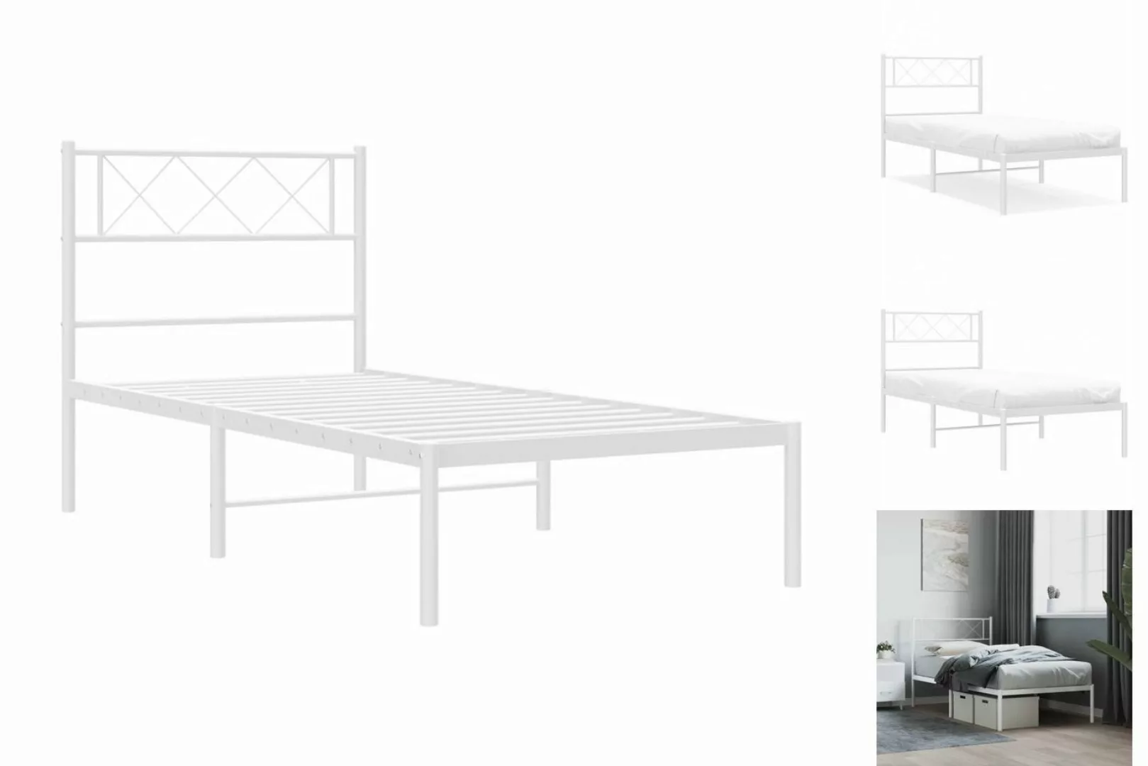 vidaXL Bettgestell Bettrahmen mit Kopfteil Metall Weiß 90x190 cm Bett Bettg günstig online kaufen