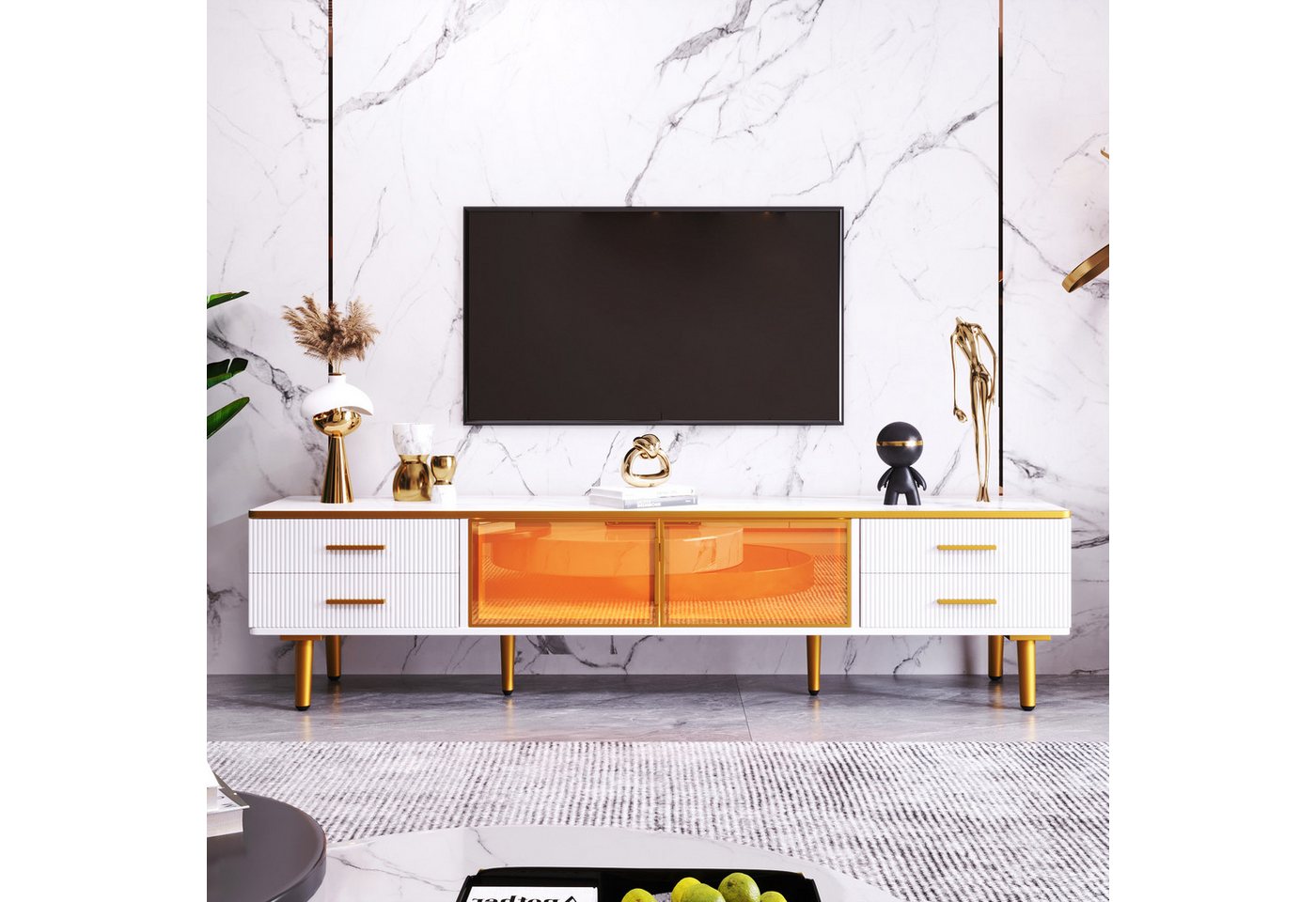 XDOVET TV-Schrank Fernsehschrank mit 4 Schubladen Goldenen Griffen, 170cm T günstig online kaufen